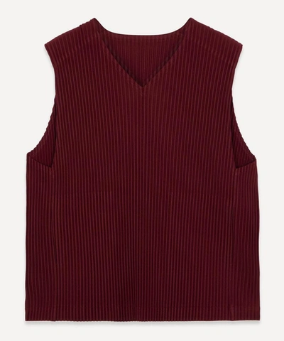 Shop Issey Miyake Pleated V-neck Vest In Wine Red