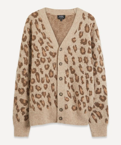 Shop A.p.c. Oscar Leopard Print Cardigan In Marron Glace