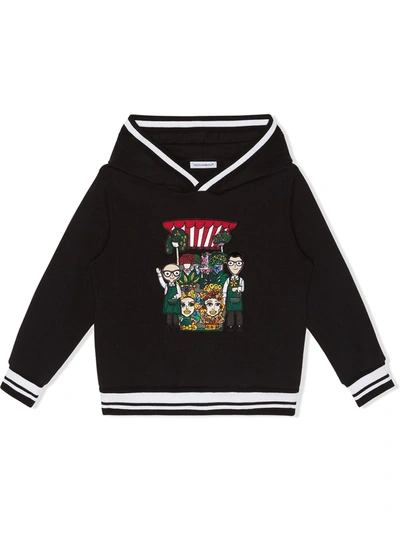 Shop Dolce & Gabbana Embroidered Stripe-trim Hoodie In Black