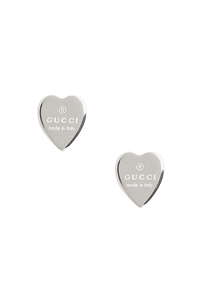 Shop Gucci Heart Trademark Stud Earrings In Sterling Silver