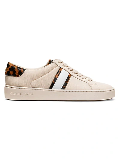 Shop Michael Kors Irving Mixed-media Leopard Calf Hair Sneakers