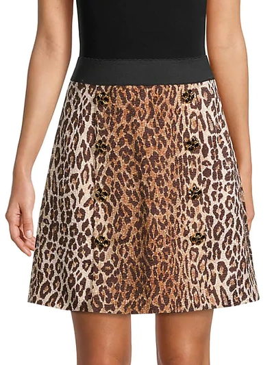 Shop Dolce & Gabbana Embellished Leopard Wool & Silk Brocade Skirt