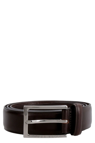 Shop Hugo Boss Leather Belt With Buckle In Brown