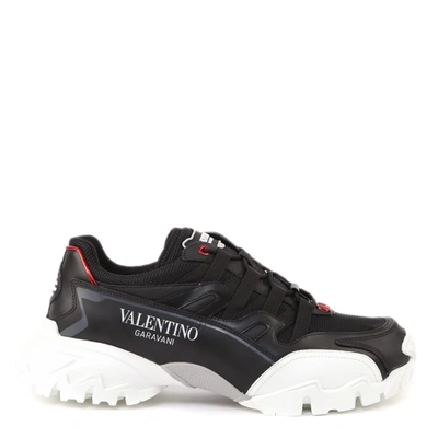 Shop Valentino Climbers Sneakers In Leather And Mesh In Black
