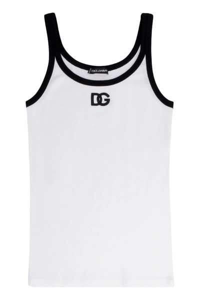 Shop Dolce & Gabbana Logo Cotton Tank Top In White