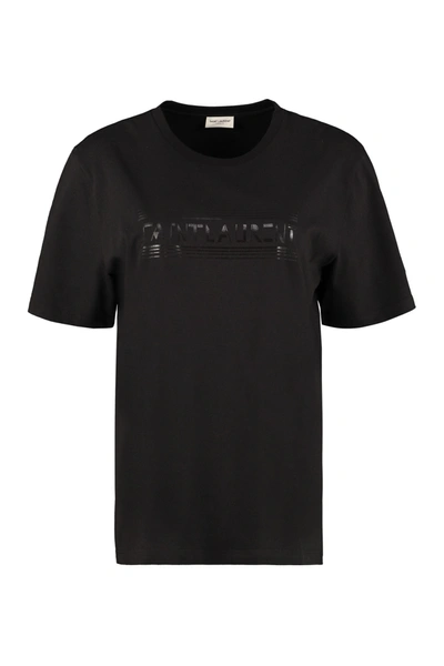 Shop Saint Laurent Logo Print Cotton T-shirt In Black