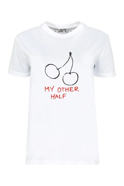 Shop Miu Miu Crew-neck Cotton T-shirt In White