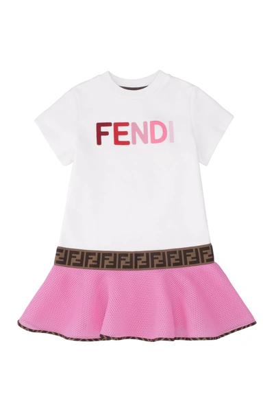 Shop Fendi Logo Print Cotton Sweatdress In White