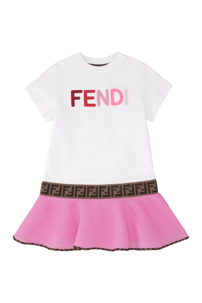 Shop Fendi Embroidered Cotton Mini Dress In White