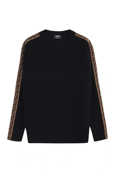 Shop Fendi Crew-neck Wool Sweater In Black
