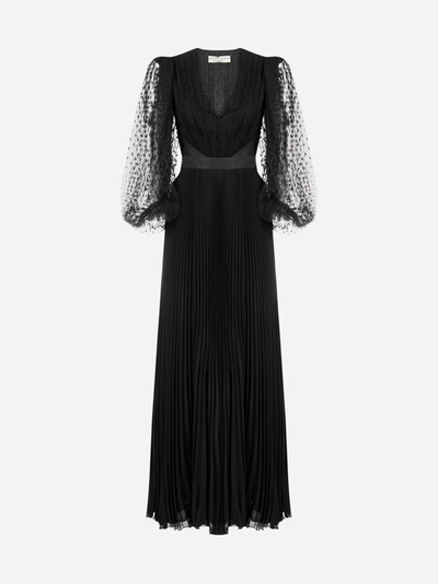 Shop Givenchy Pleated Silk And Lace Evening Dress