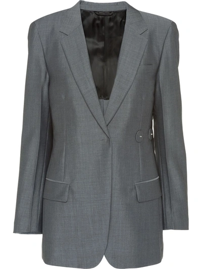 Shop Prada Asymmetric Button Blazer In Grey
