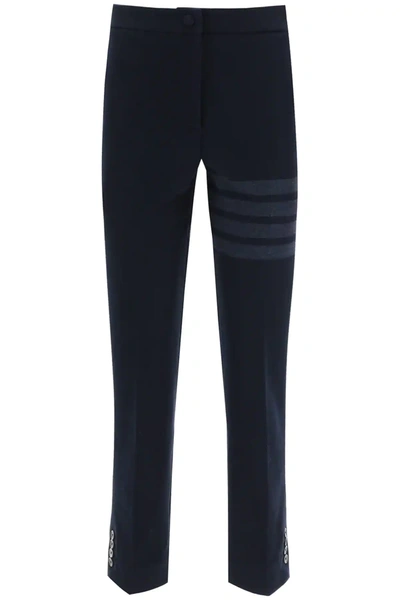 Shop Thom Browne 4-bar Cotton Trousers In Blue