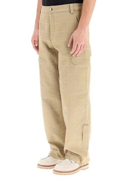 Shop Jacquemus Checkered Cargo Pants In Beige,brown