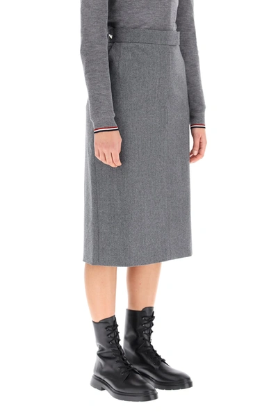 Shop Thom Browne Pencil Skirt In Wool Flannel In Grey