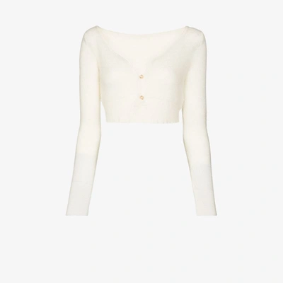 Shop Jacquemus Le Cardigan Alzou Cropped Cardigan In White