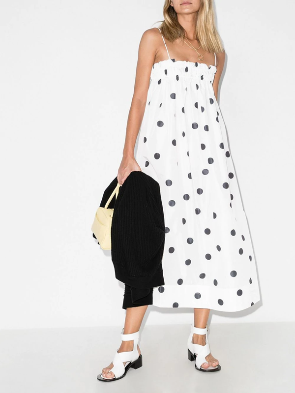 ganni white polka dot dress
