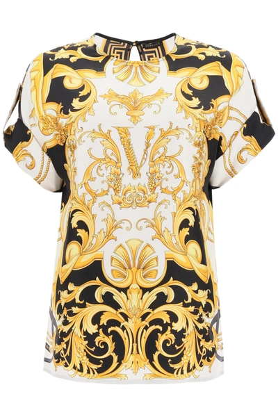 Shop Versace Barocco Femme Print Blouse In Fdo Bianco Stampa