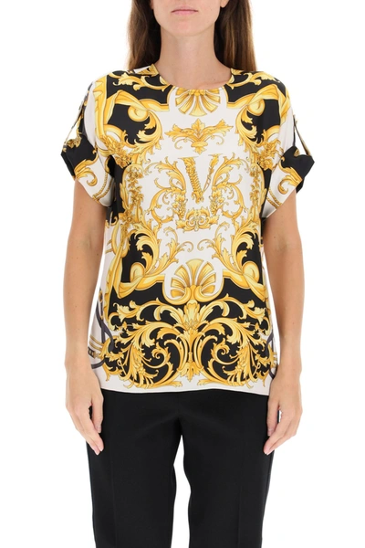 Shop Versace Barocco Femme Print Blouse In Fdo Bianco Stampa