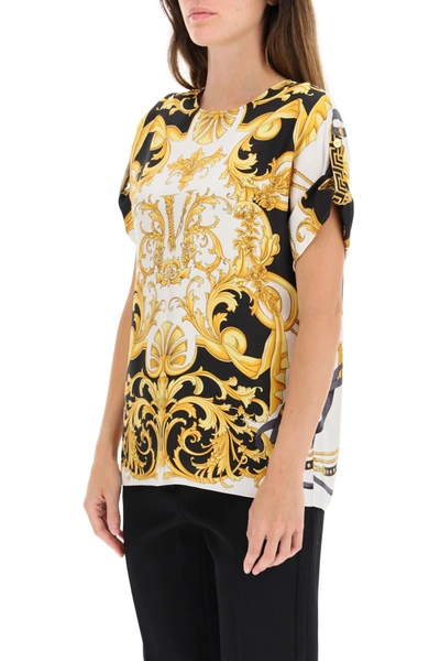Shop Versace Barocco Femme Print Blouse In Fdo Bianco Stampa
