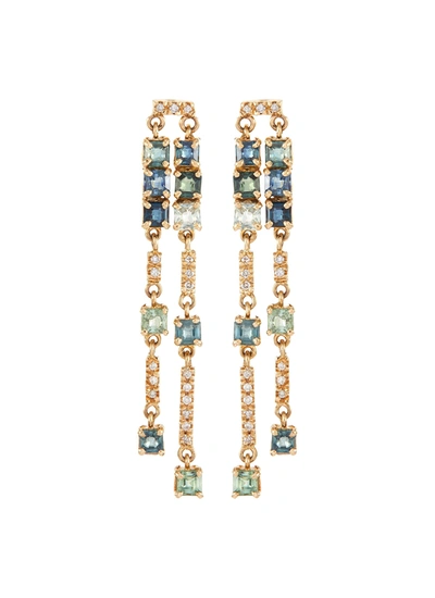 Shop Xiao Wang 'galaxy' Diamond Sapphire 18k Gold Earrings In Blue