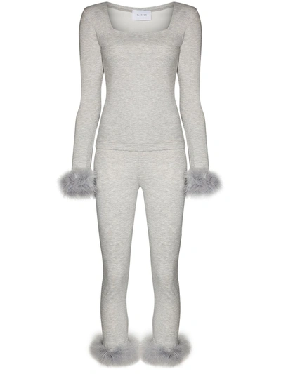 Shop Sleeper The Weekend Chic Feather-trimmed Pyjama Set In Grey