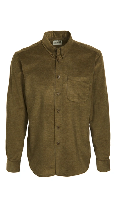 Shop Naked & Famous Corduroy Yarn Dyed Easy Shirt In Khaki Green