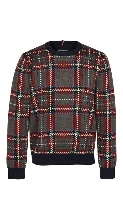 Shop Tommy Hilfiger Collins Plaid Crew Sweater In Sky Captain/multi