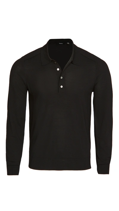 Shop Theory Long Sleeve Cashmere Polo Shirt In Black