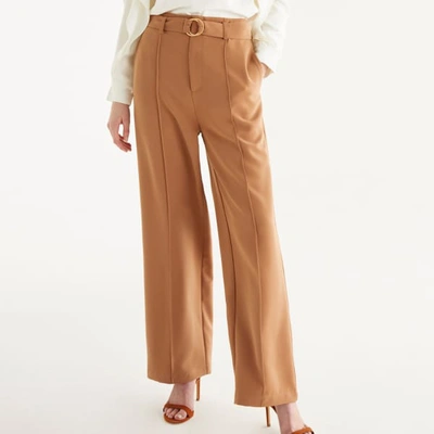 Shop Paisie Wide Leg Trousers With Belt In Camel