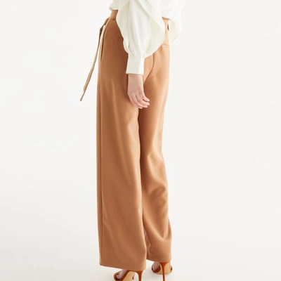 Shop Paisie Wide Leg Trousers With Belt In Camel