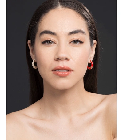 Shop Alison Lou Petite Amour Heart Red Hoops In Ylwgold