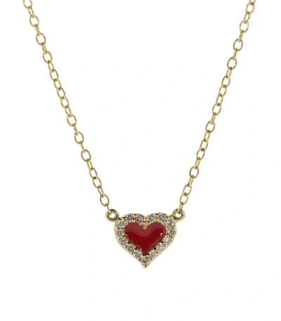 Shop Alison Lou Red Enamel And Diamond Heart Necklace In Ylwgold