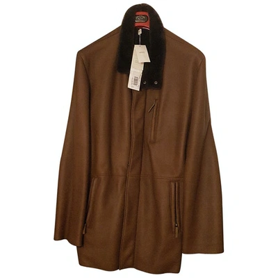 Pre-owned Armani Collezioni Leather Coat In Brown