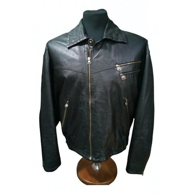 Pre-owned Versus Leather Jacket In Black