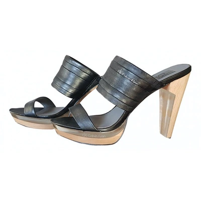 Pre-owned Calvin Klein Leather Mules In Black