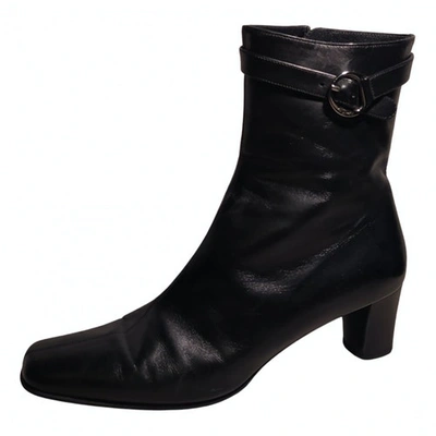 Pre-owned Ferragamo Black Leather Ankle Boots
