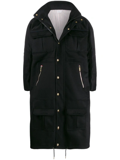 Shop Thom Browne Flap Pockets Long Zipped Coat In Blue