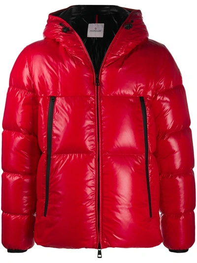 Shop Moncler Patent Finish Padded Coat In Red