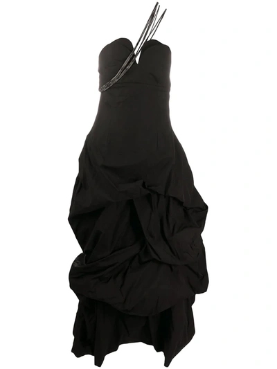 Shop Yohji Yamamoto Ruched Midi Dress In Black