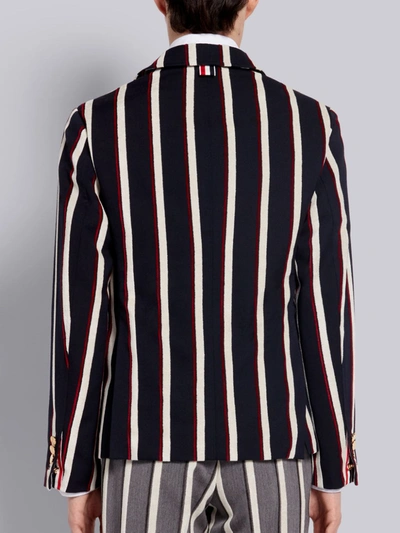 Shop Thom Browne Tricolor Velvet Bold Rep Stripe Wool Cotton Suiting Cutaway Jacket In Blue