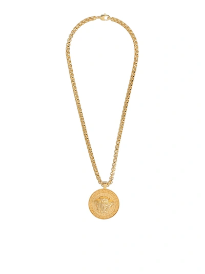 Shop Versace Medusa Necklace In Gold Color