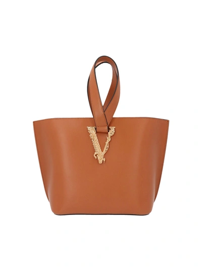 Shop Versace Virtus Shopper Bag In Brown