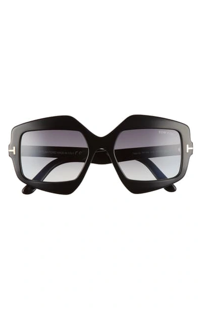 Shop Tom Ford Tate 55mm Sunglasses In Shiny Black/ Gradient Smoke