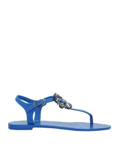Shop Dolce & Gabbana Woman Thong Sandal Blue Size 5.5 Rubber, Calfskin
