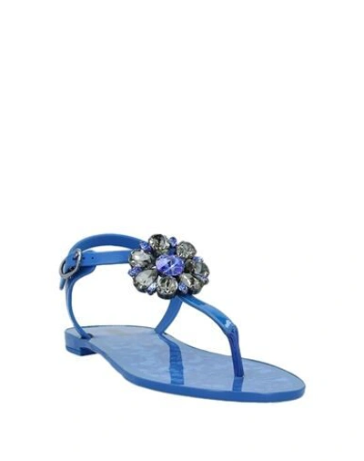 Shop Dolce & Gabbana Woman Thong Sandal Blue Size 7.5 Rubber, Calfskin