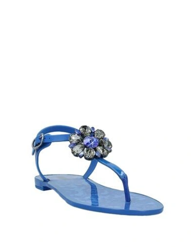 Shop Dolce & Gabbana Woman Thong Sandal Blue Size 5.5 Rubber, Calfskin