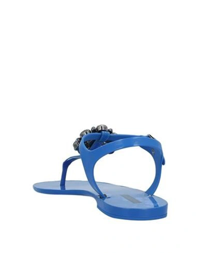 Shop Dolce & Gabbana Woman Thong Sandal Blue Size 7.5 Rubber, Calfskin