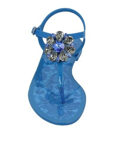 Shop Dolce & Gabbana Woman Thong Sandal Blue Size 5.5 Rubber, Calfskin