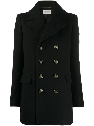 Shop Saint Laurent Double-breasted Peacoat In Black